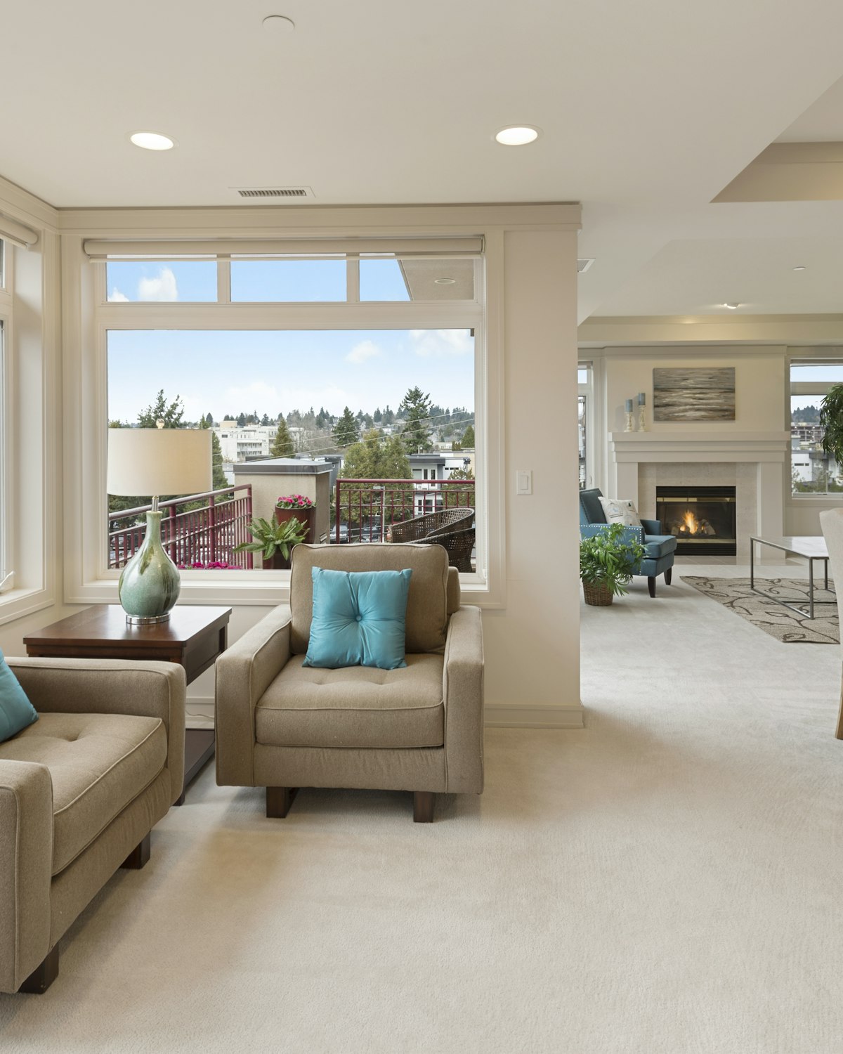 A bright, staged living room